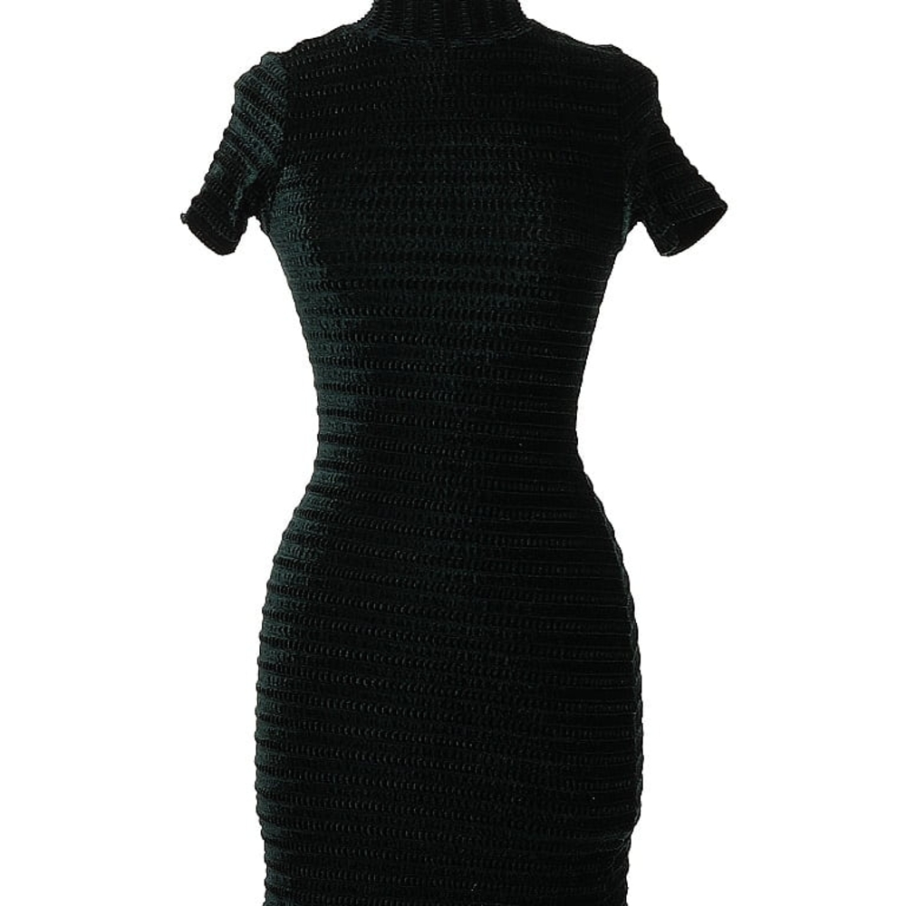 Black Ribbed Puff Sleeve Mini Dress